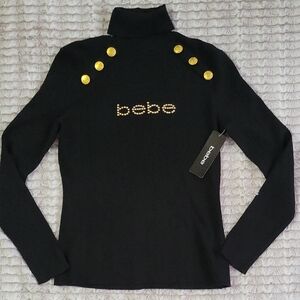 Bebe Black Sweater with Gold Button Details